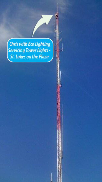 Chris Servicing Lights at St. Luke's on the Plaza